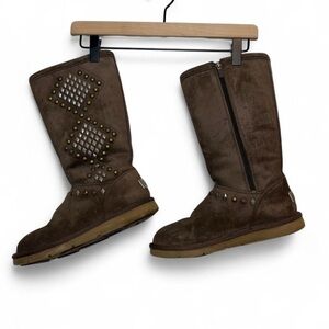 UGG Avondale Studded Tall Boots in Espresso Brown Suede